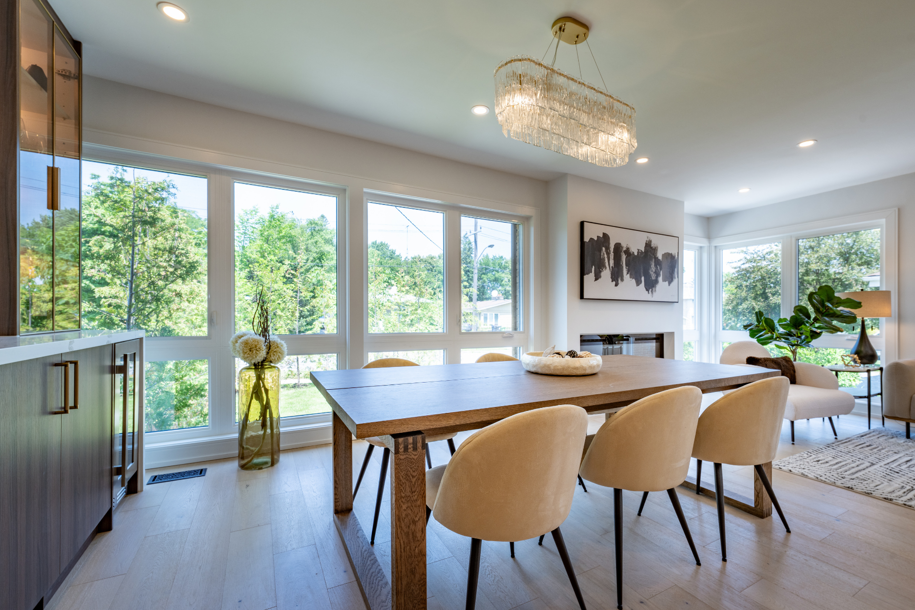 Dining area with wooden table and chairs