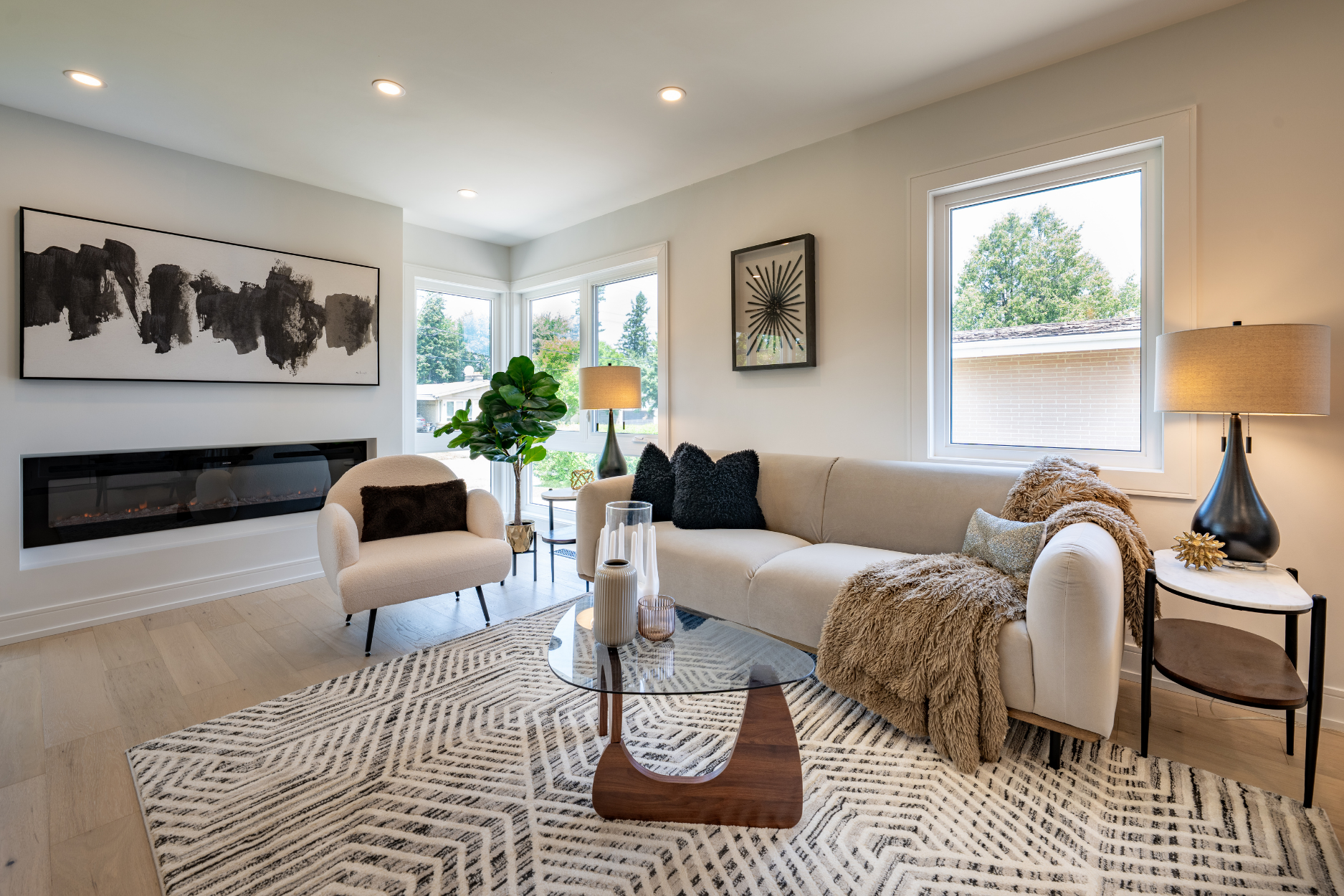Bright, modern open-concept living and dining room