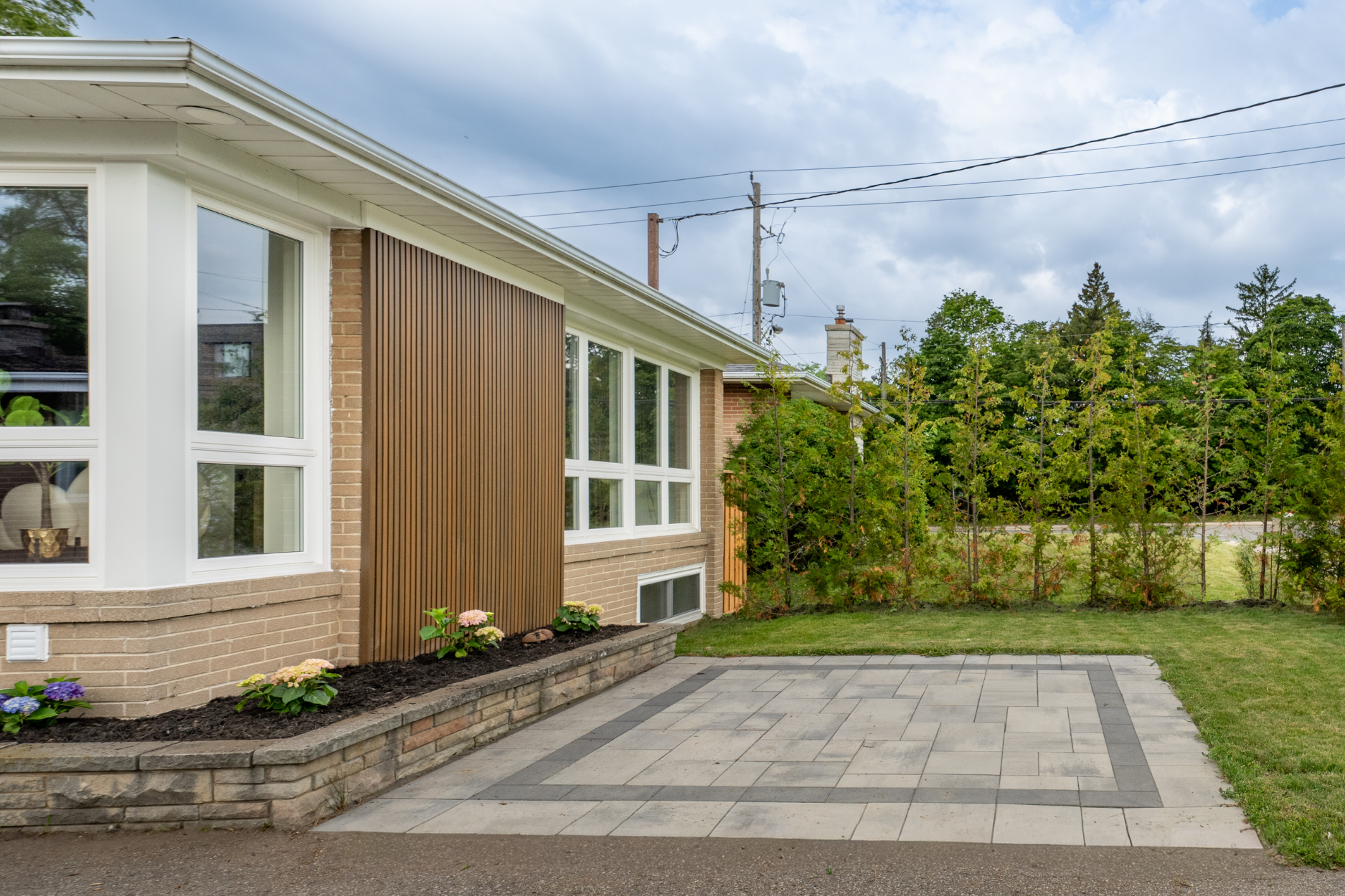 Brown and white concrete exterior detailing
