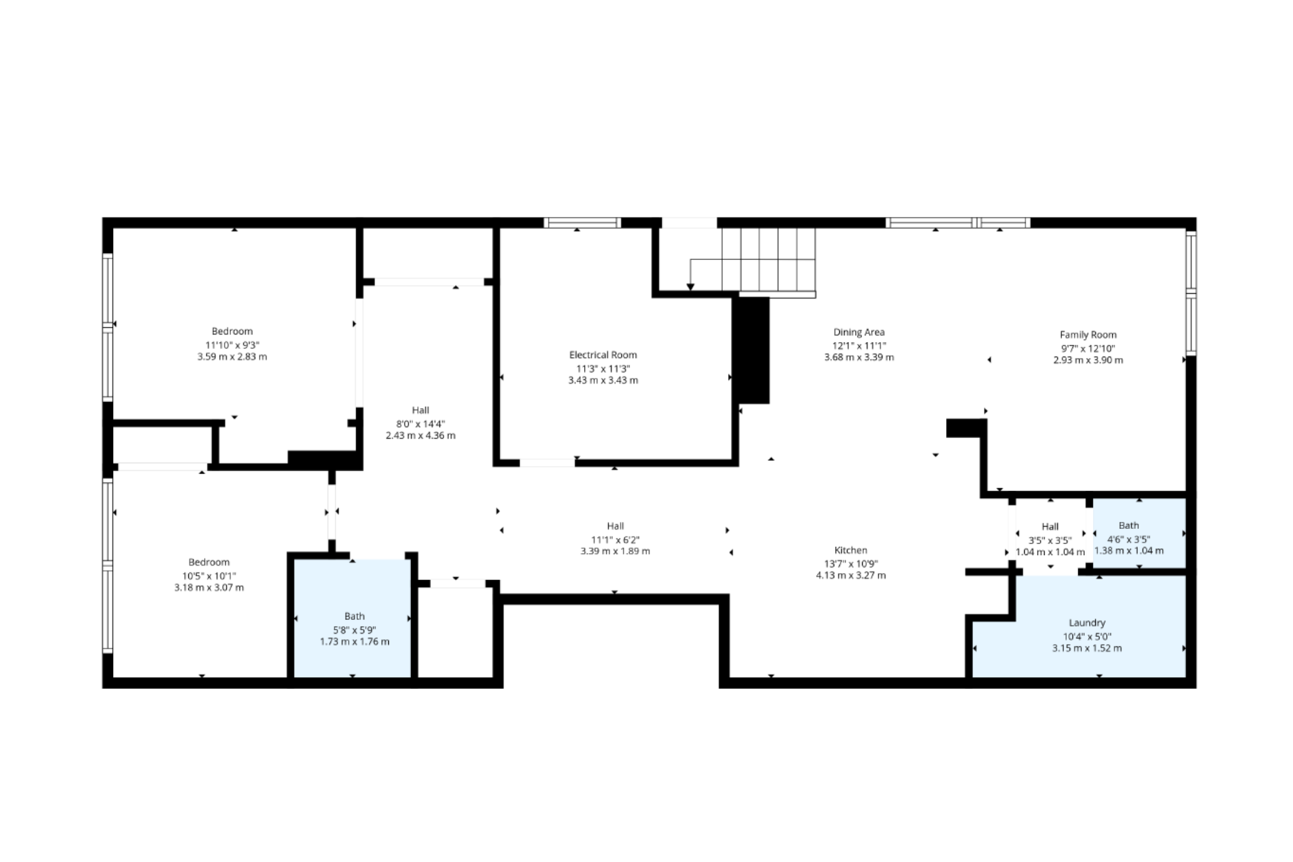 Architectural floor plan drawing of the lower level suite