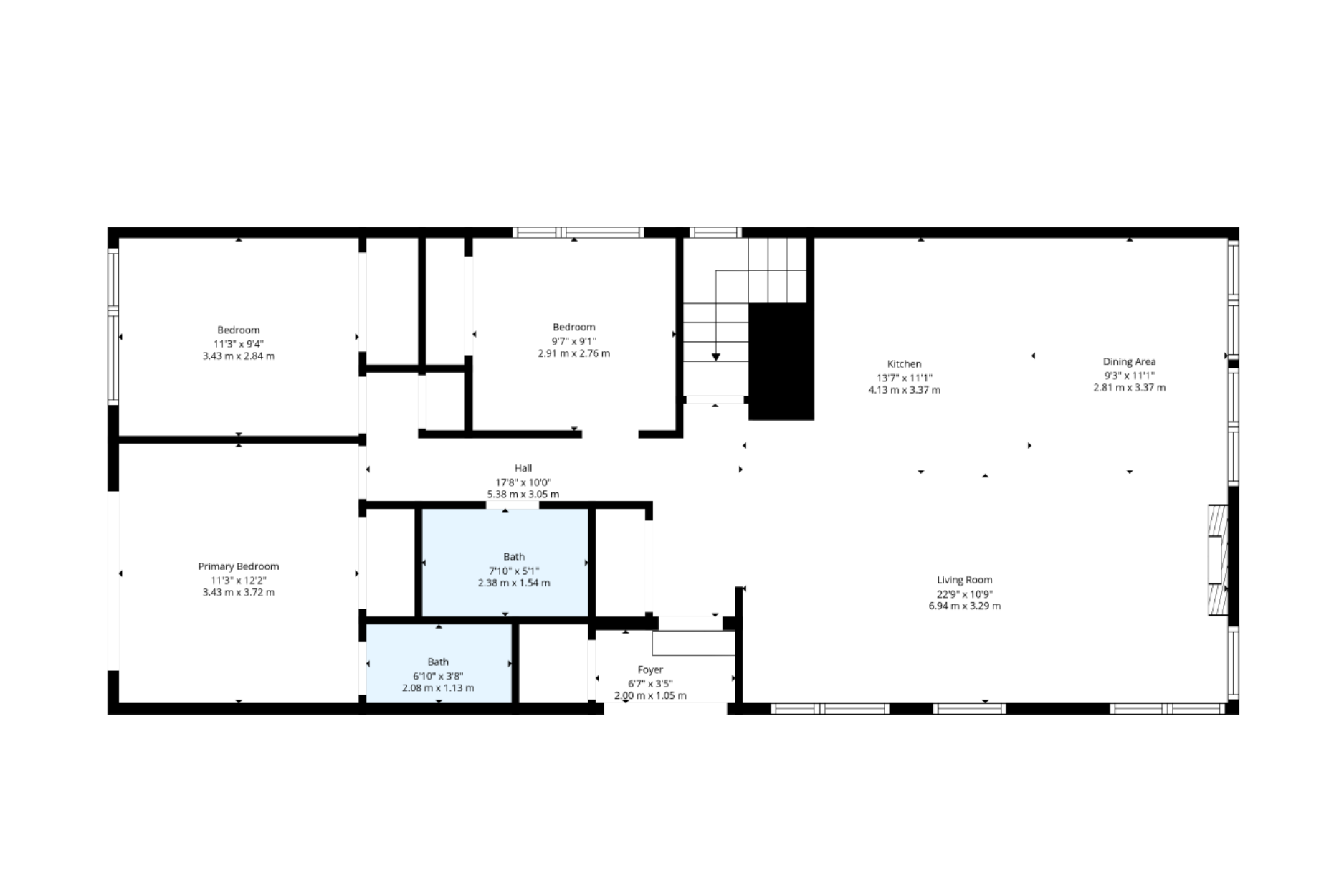 Architectural floor plan drawing of the main and upper levels